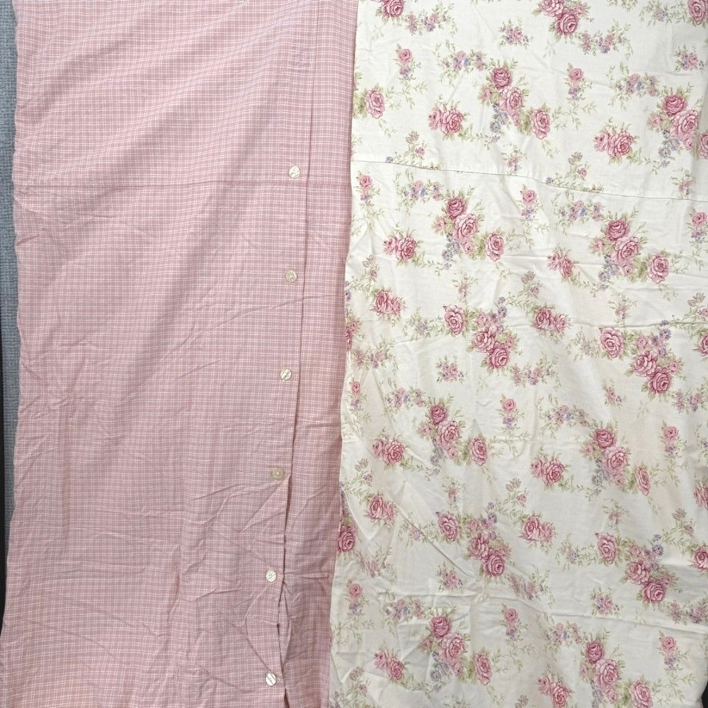 Vtg Floral Gingham Reversible Duvet Cover Queen Pink Rose Gingham Shabby Chic